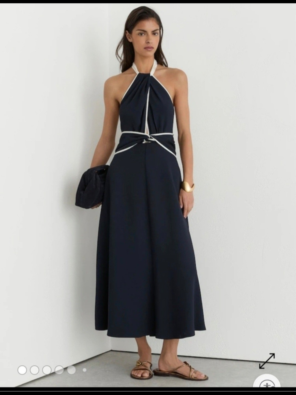 Reiss Blair Contrast Trim Halterneck Midi Dress 6 $355